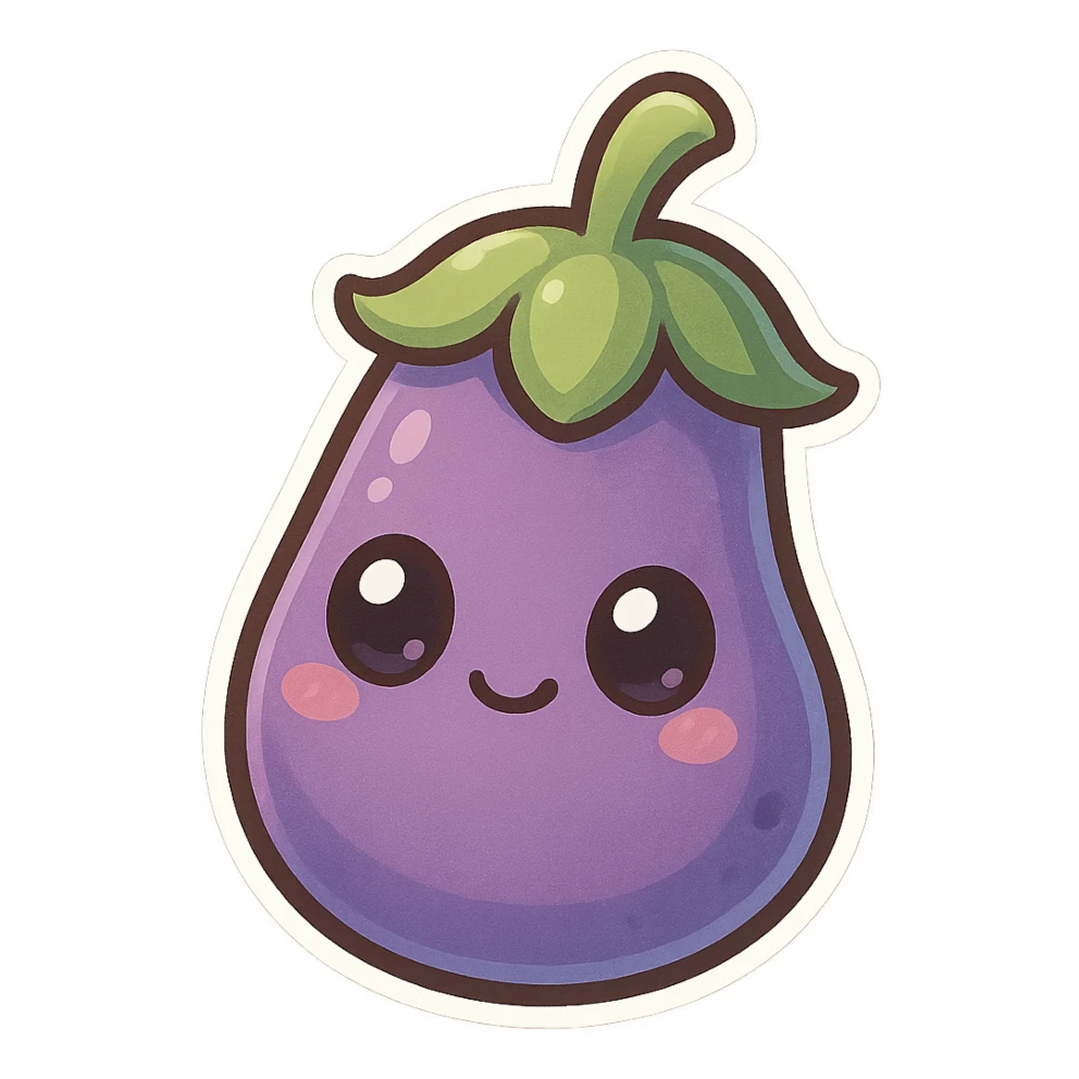 chibi sticker-style eggplant, cute and exaggerated sticker