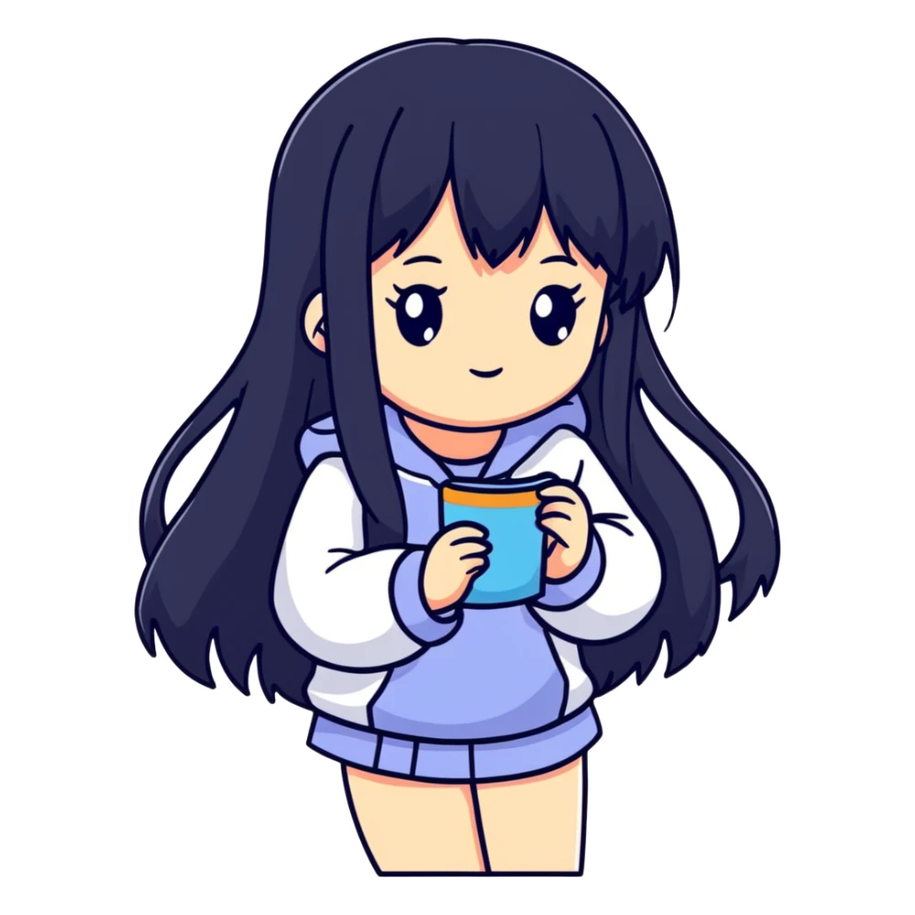 Sweet shy anime girl with long black hair sticker