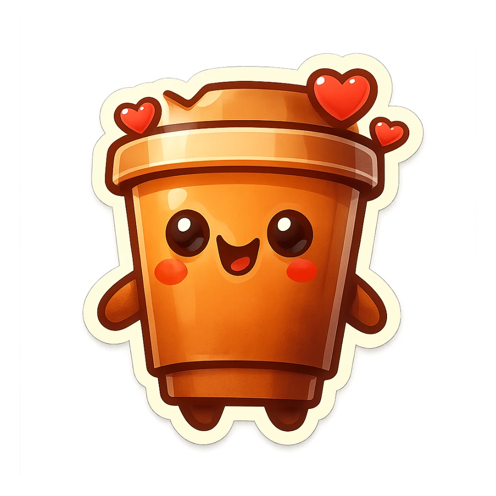 Tall coffee cup, gushing with love, dramatic sticker