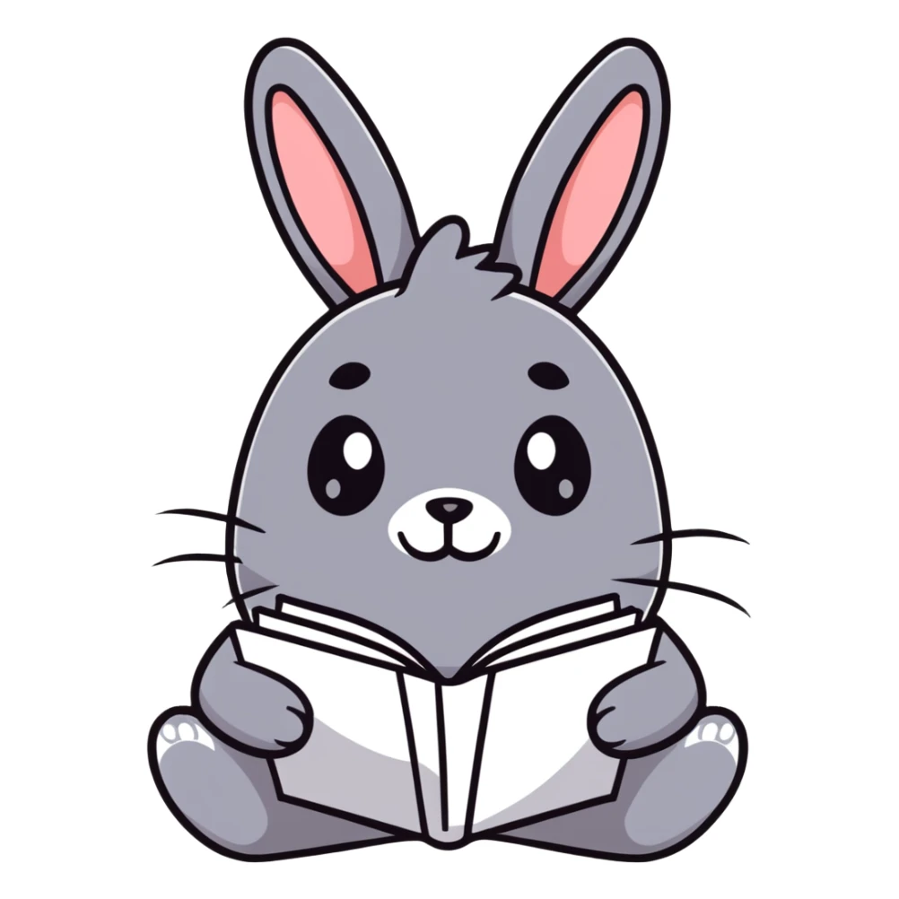gray bunny writing in notebook with spark of light sticker