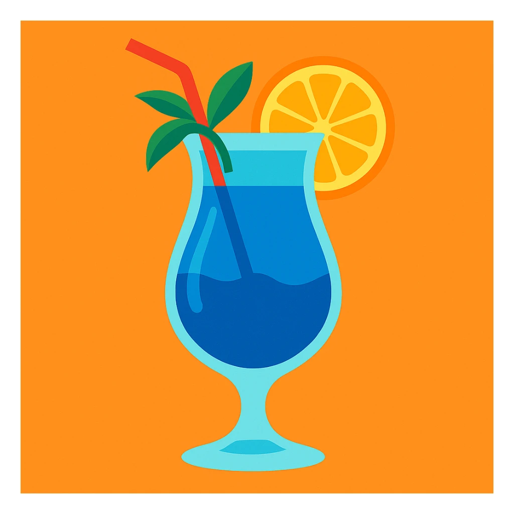 blue curaçao tropical cocktail in a hurricane glass, flat vector illustration sticker