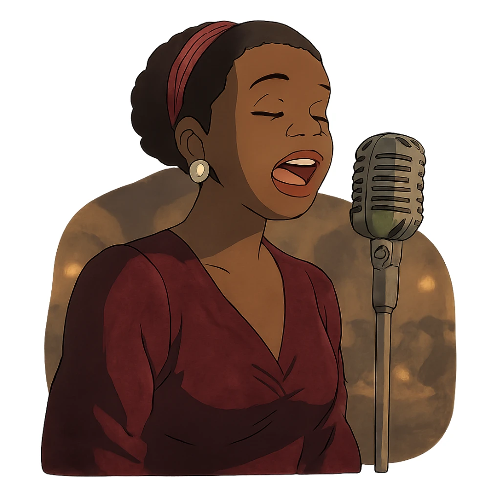 black jazz singer with vintage microphone in a 1940s nightclub sticker