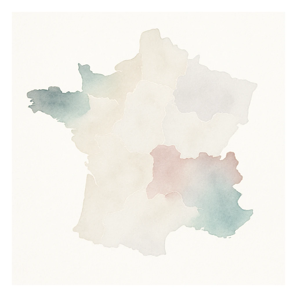 watercolor style map of France, no text sticker