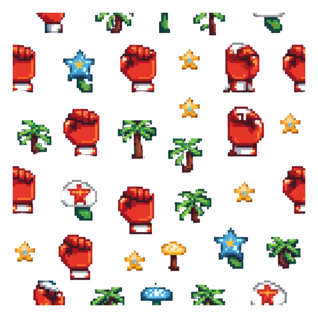 Mario themed boxing gloves with stars and mushroom designs sticker