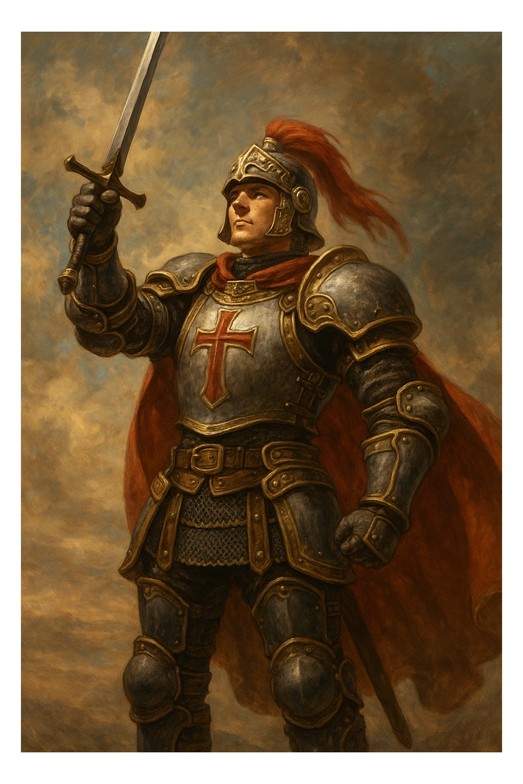 Final Fantasy XI Paladin, classic armor, standing proud, sword raised, fantasy illustration sticker