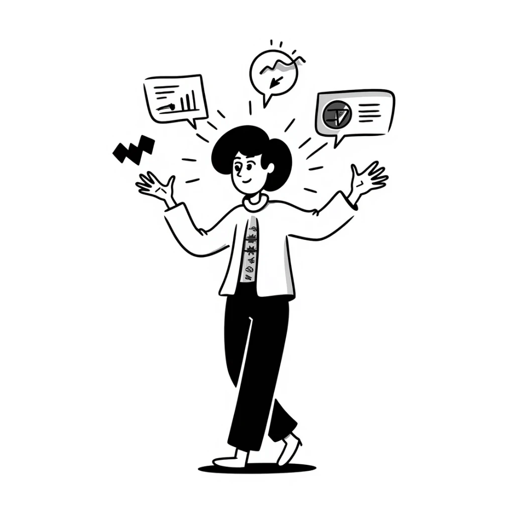 Sketch of future human with neural implants, digital aura, and floating tech interfaces sticker