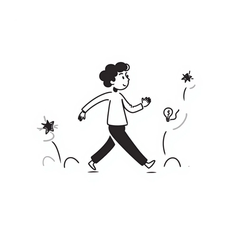 Edit the stick figure to be running for opportunities, keep the same hand drawn doodle style. sticker