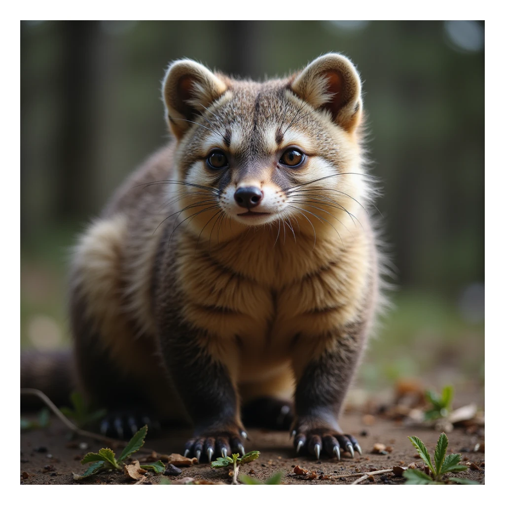 A pine marten, highly realistic fur texture, alert pose, detailed forest background, photorealistic style sticker