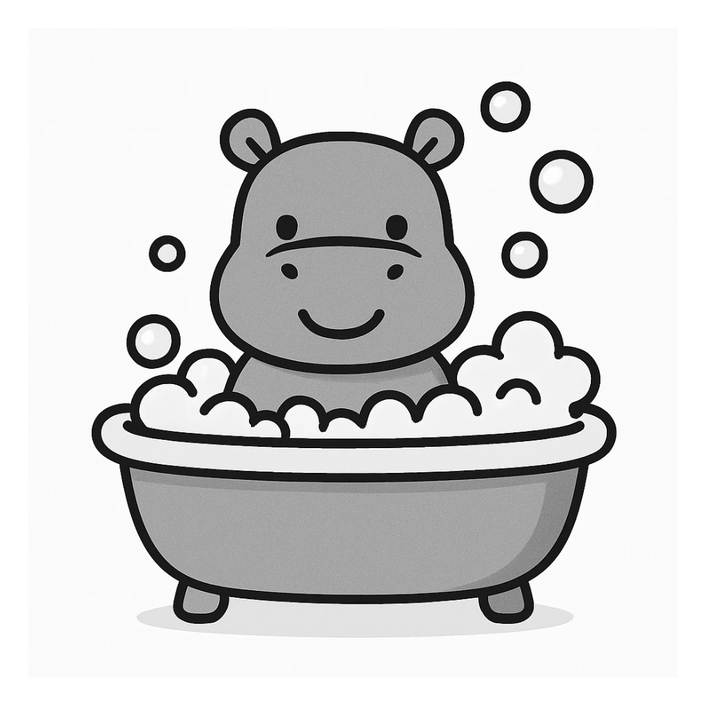 happy hippo with bubbles in bathtub sticker