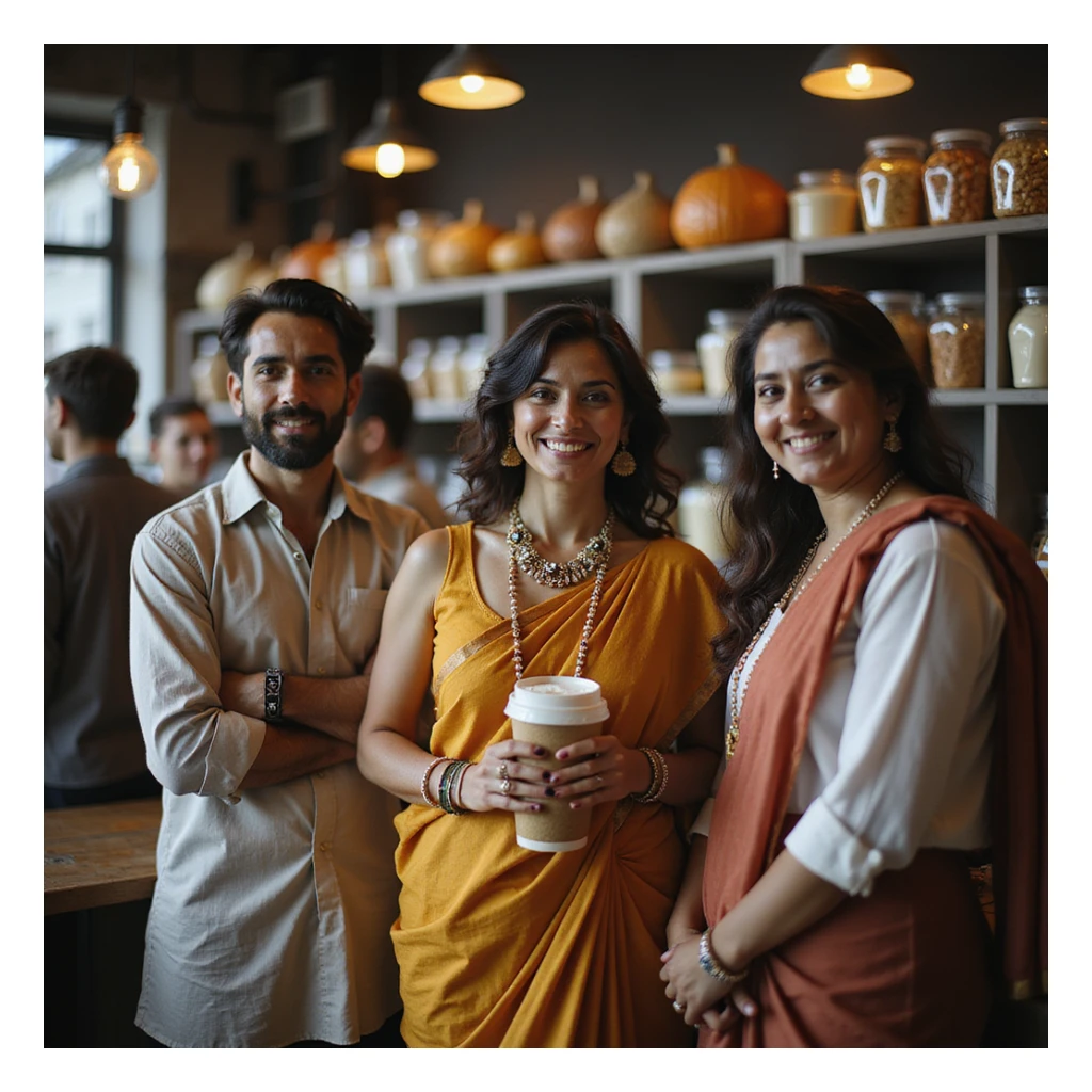 group of indian customers in a shop sticker