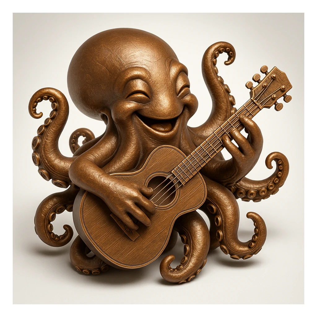happy octopus with multiple arms playing guitar sticker