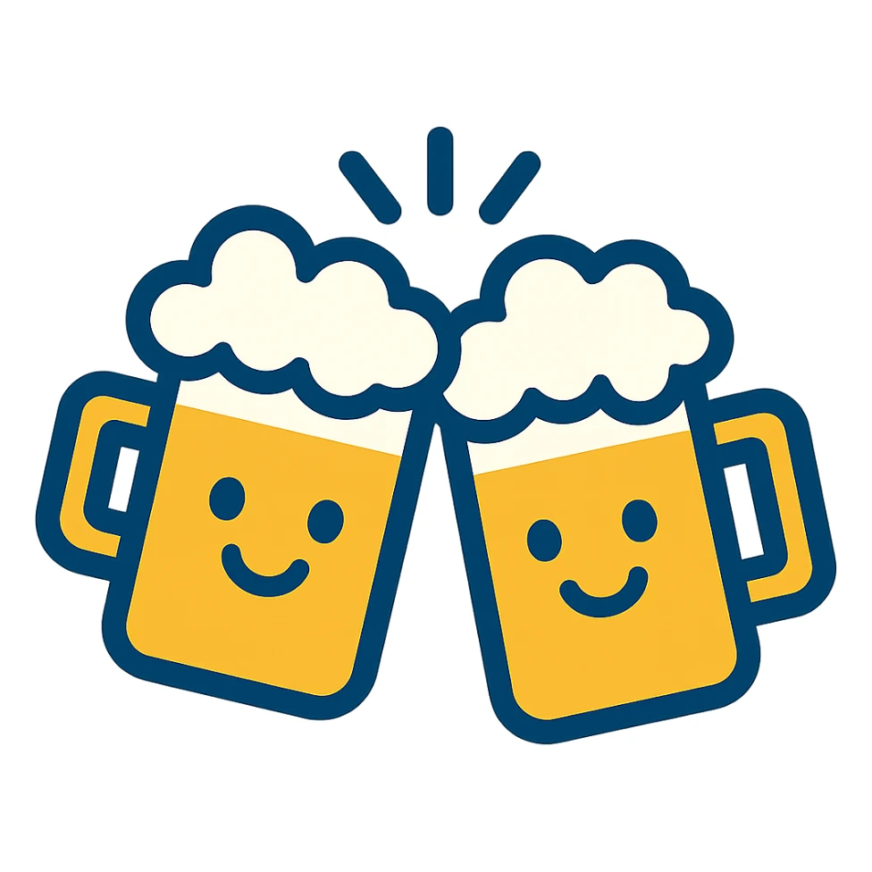 cheerful icon of two beer mugs clinking together with smiling faces sticker