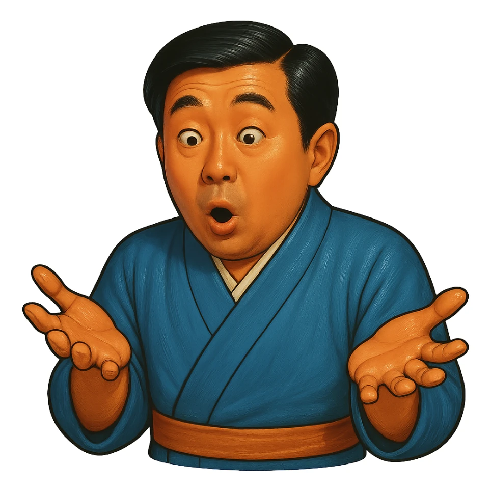 The same Japanese man in traditional kimono looks at the viewer with a surprised look, and his hands are empty sticker