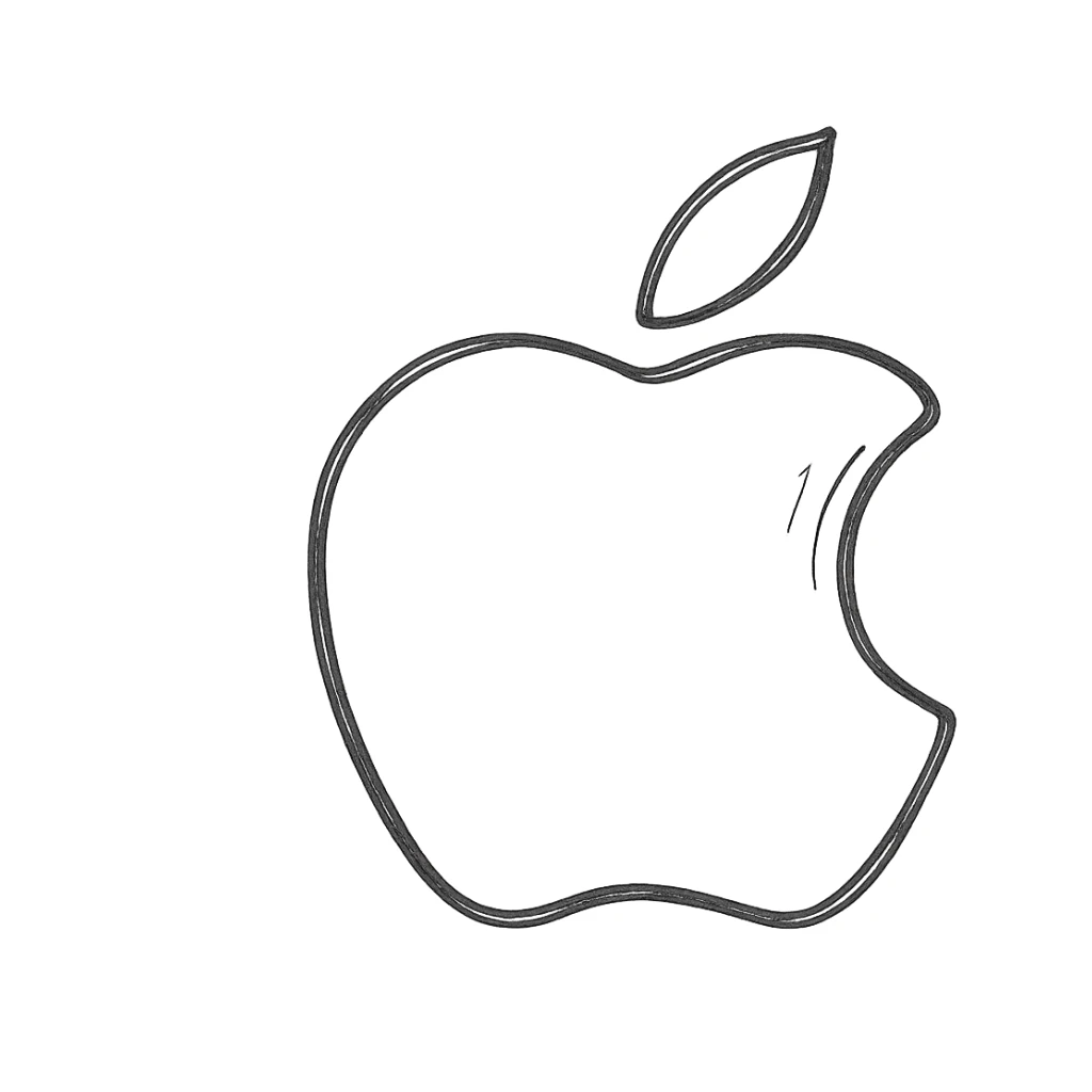 hand-drawn outlined apple logo with playful and organic lines sticker