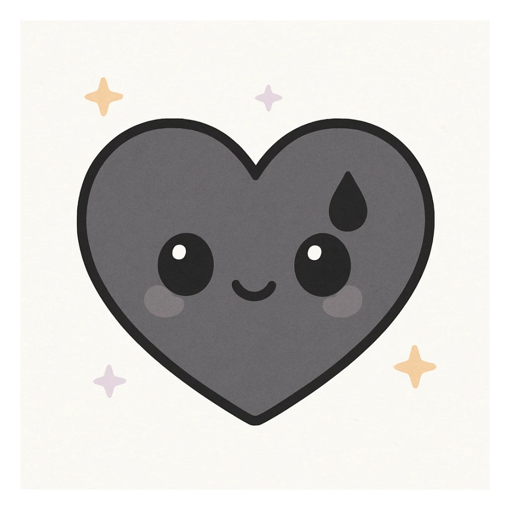 realistic gothic heart with a black teardrop, kawaii style sticker