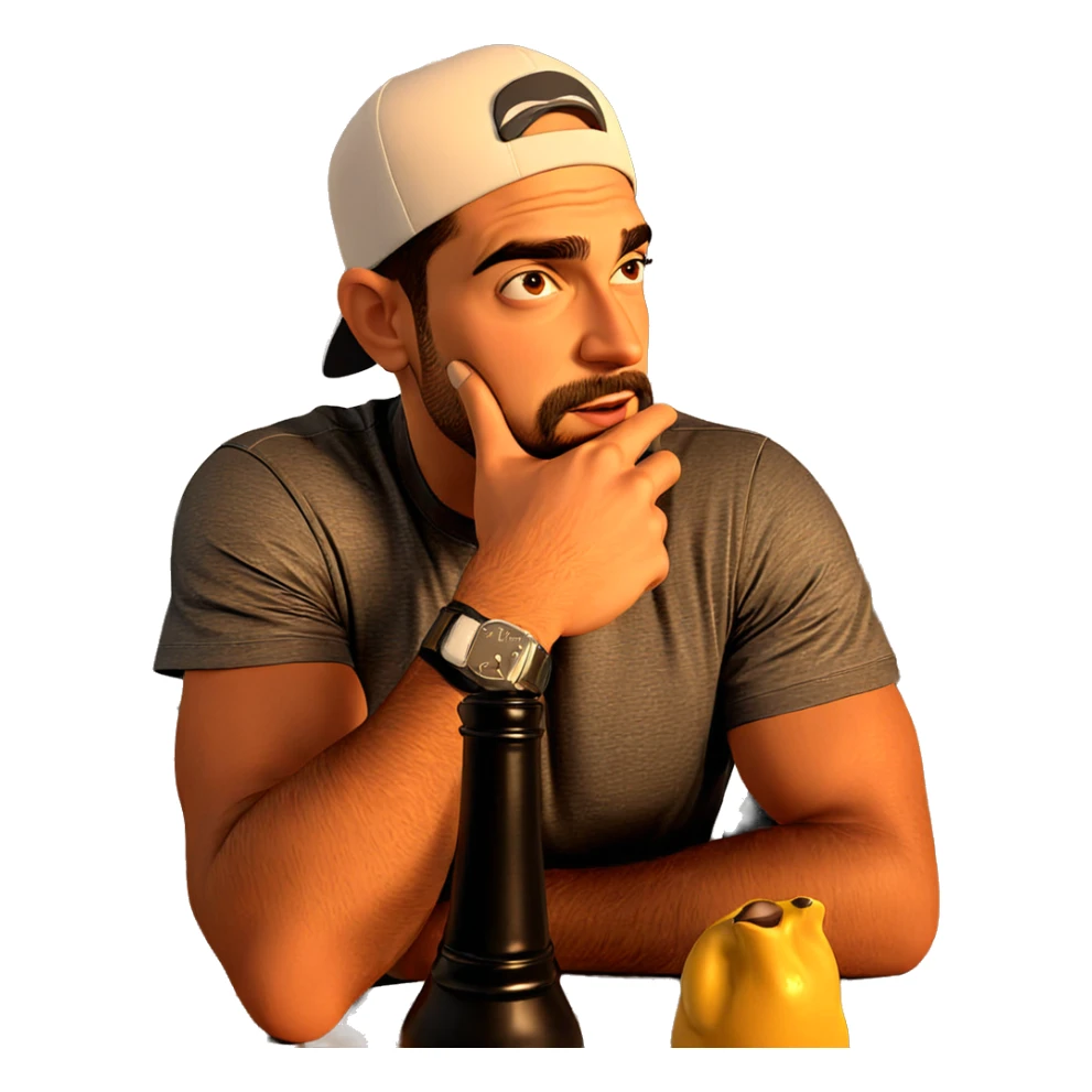 contemplative male in baseball cap sticker