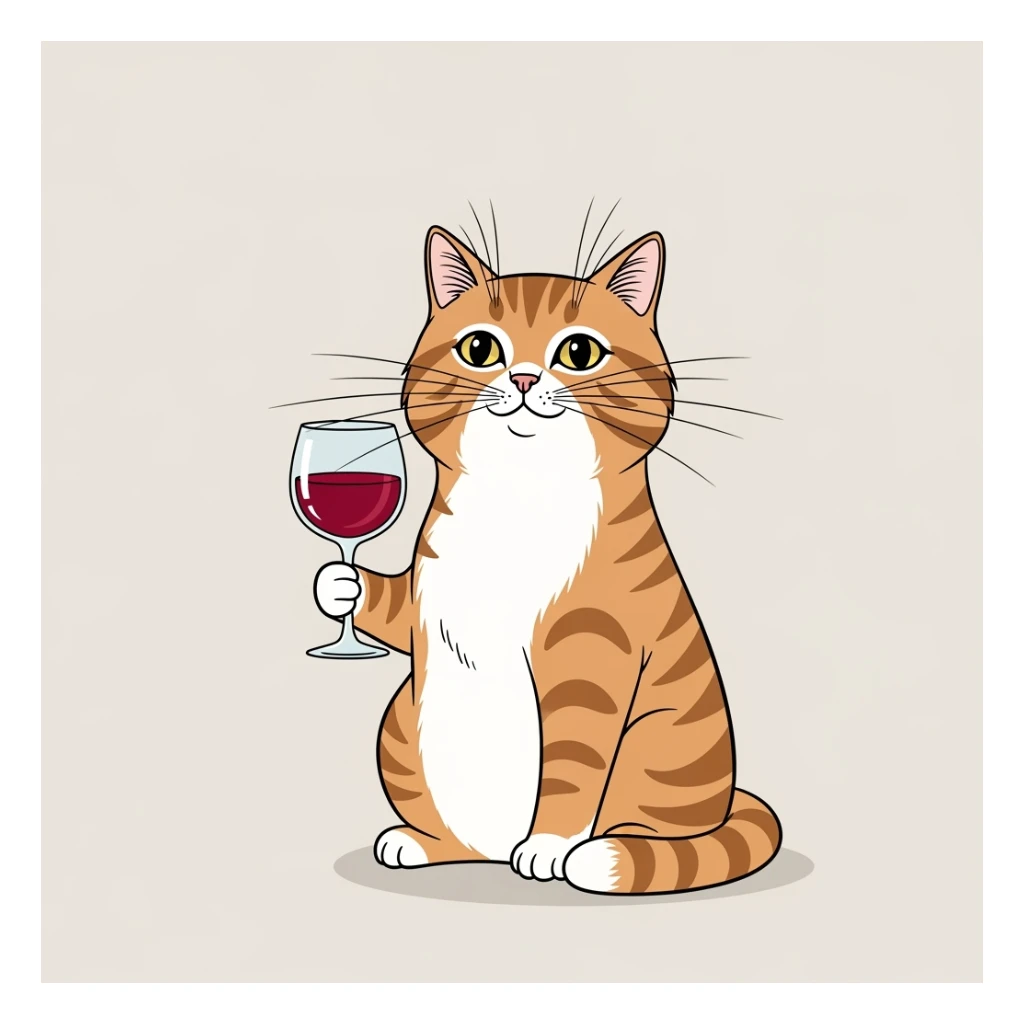 кот с бокалом вина в лапе в нарисованном стиле с нейтральным фоном sticker
