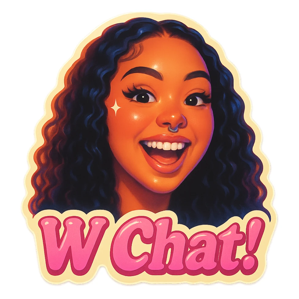 excited 
add the words W Chat!  in pink  sticker