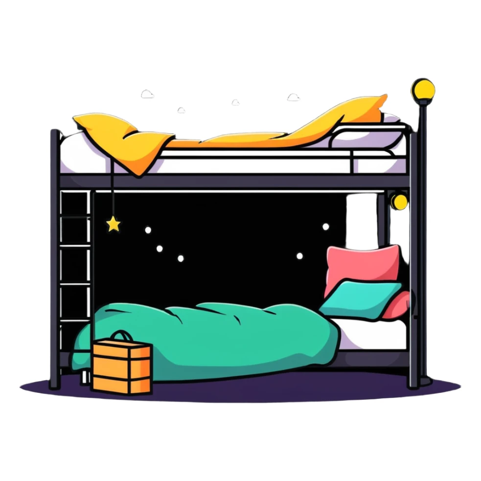 cozy loft bed with string fairy lights glowing underneath sticker