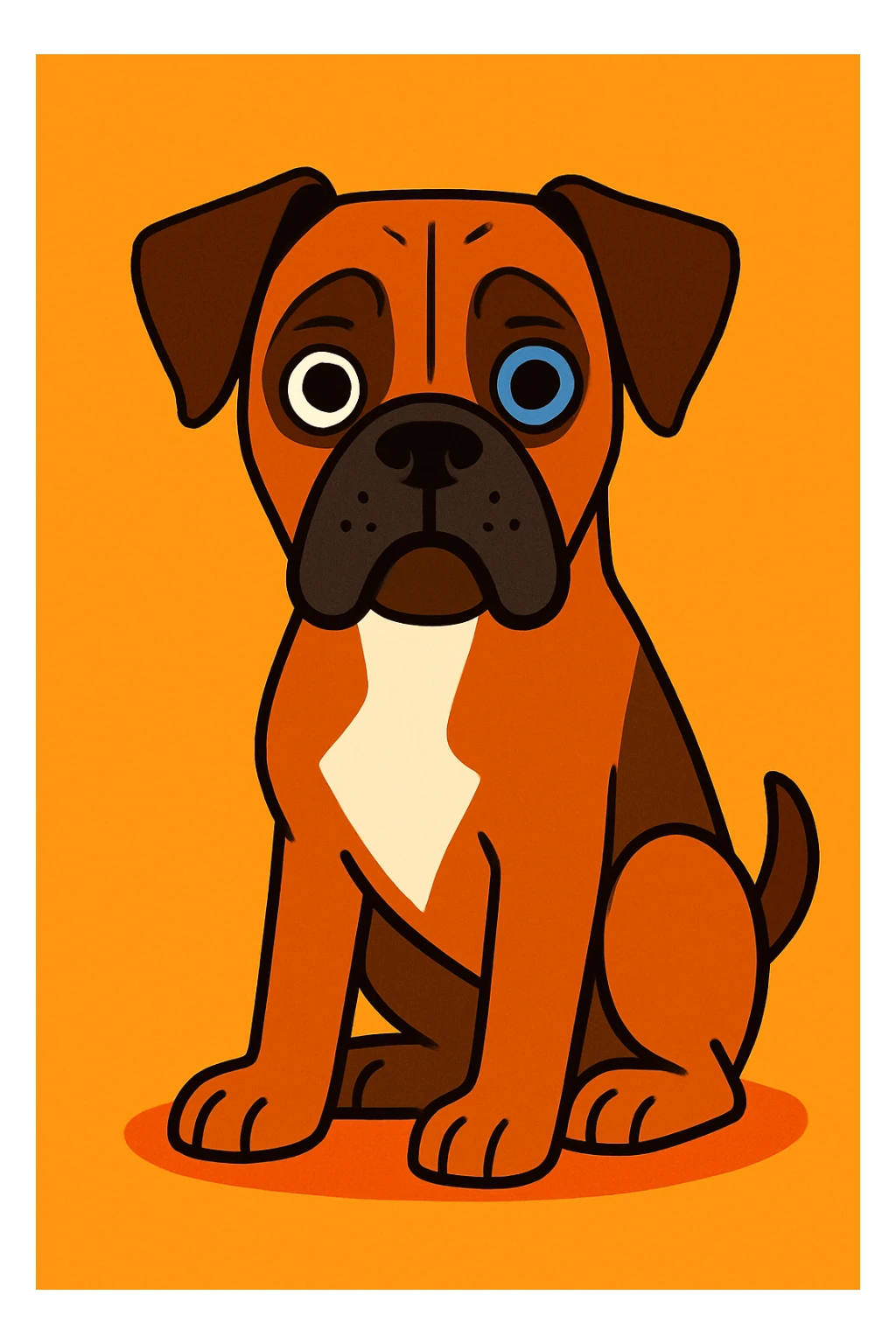 cartoon style brown boxer dog with one blue eye sticker
