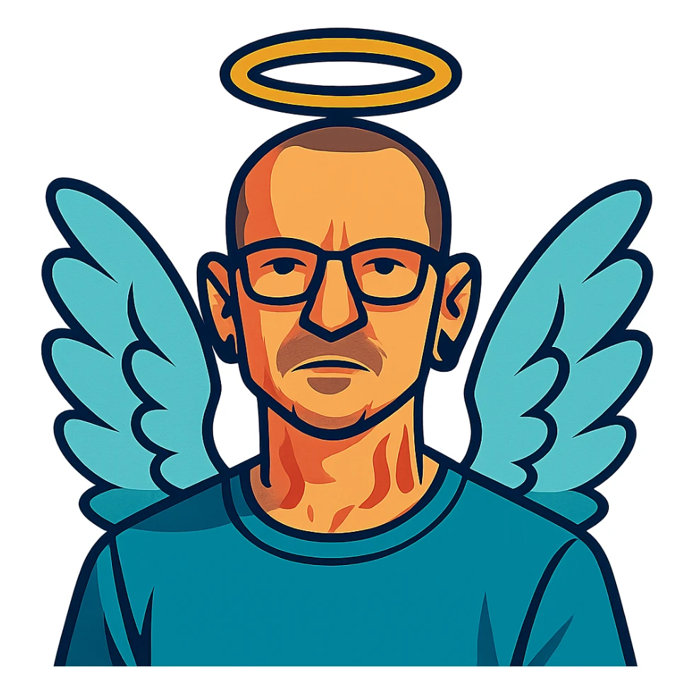 Chester Bennington from Linkin Park with a holy halo and angelic wings sticker
