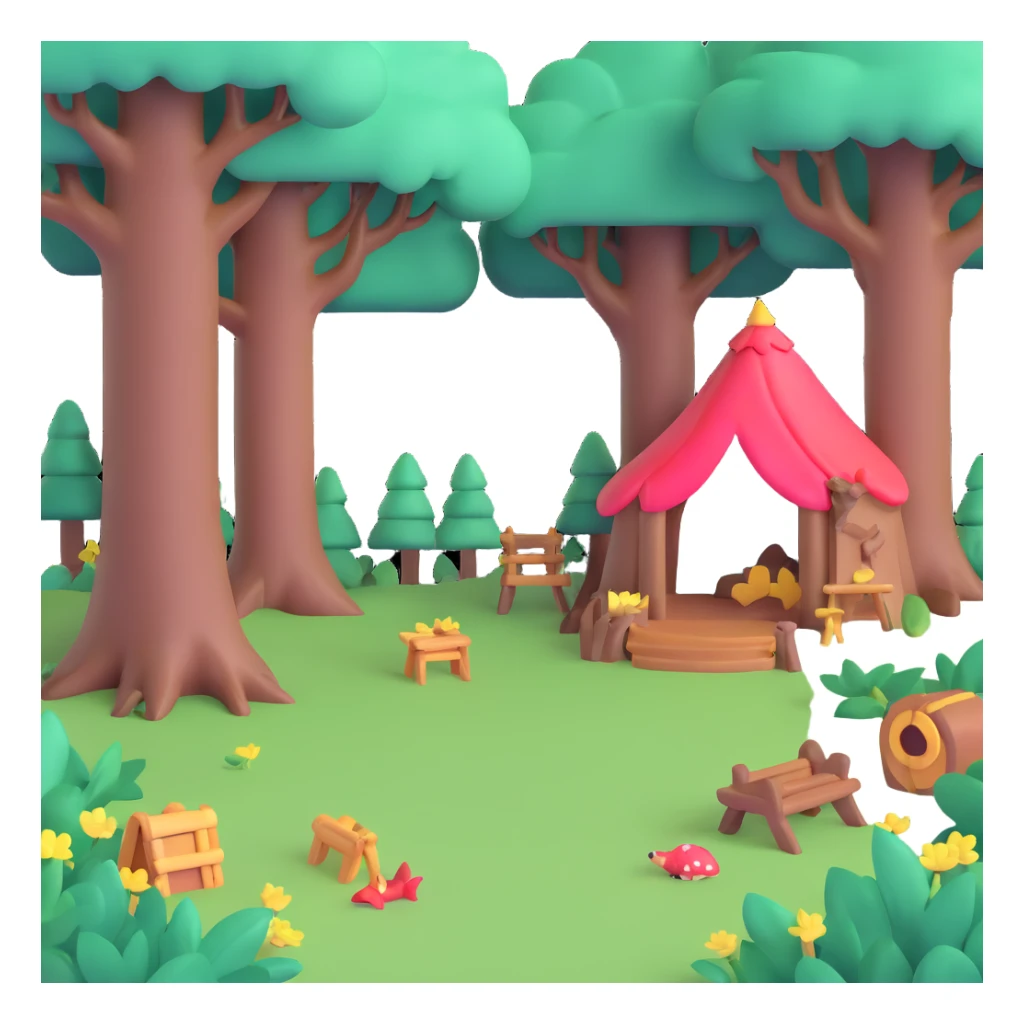 enchanted forest scene with glowing plants and whimsical trees sticker