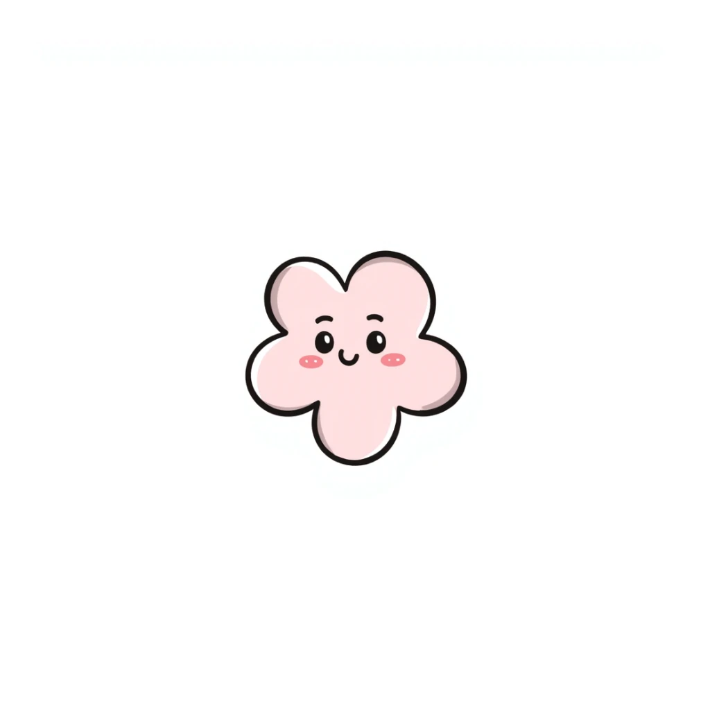 single soft pastel sakura blossom, Japanese hand-drawn kawaii style, full object, transparent background, with a gentle smile sticker