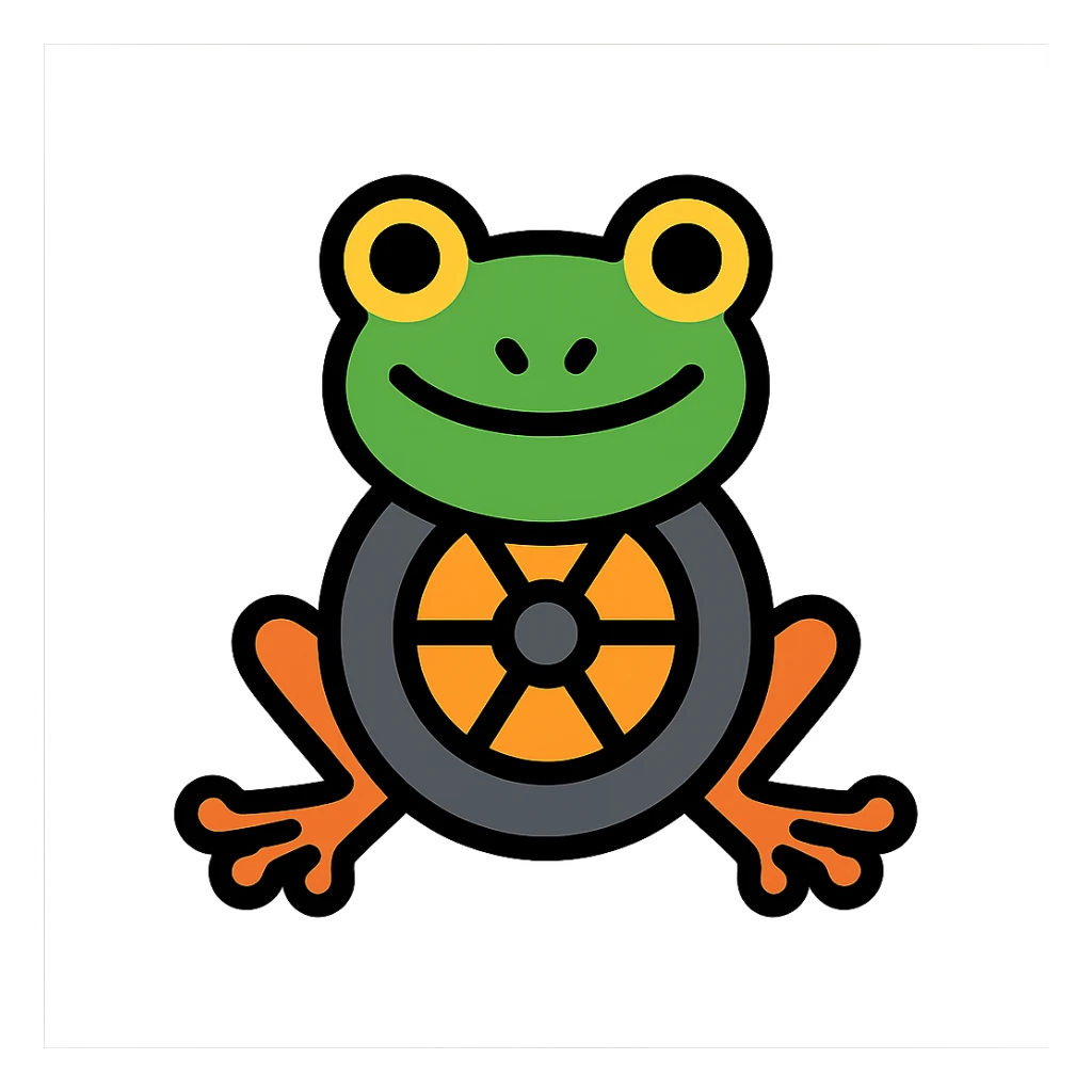 color outline icon of frog head on a tire with legs sprouting sticker