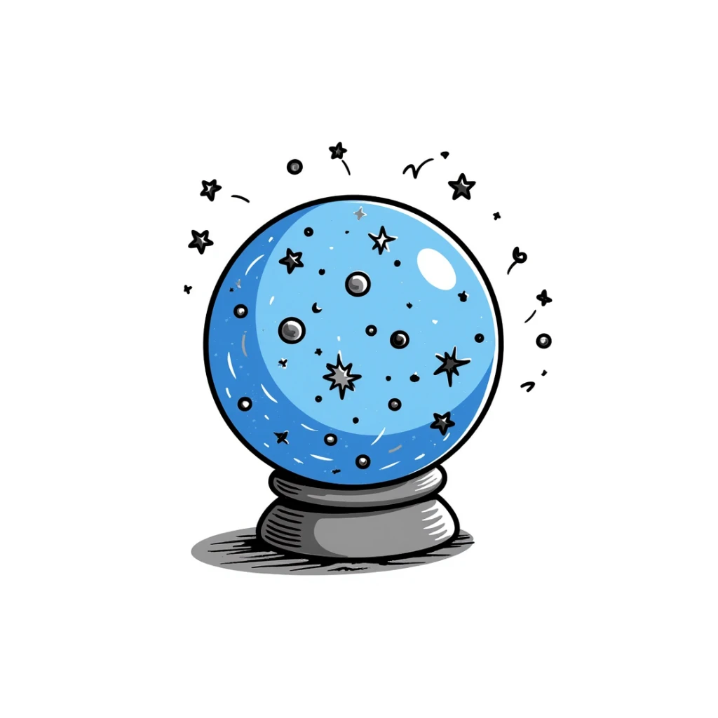 A magical blue scrying orb with mystical patterns and stars inside sticker