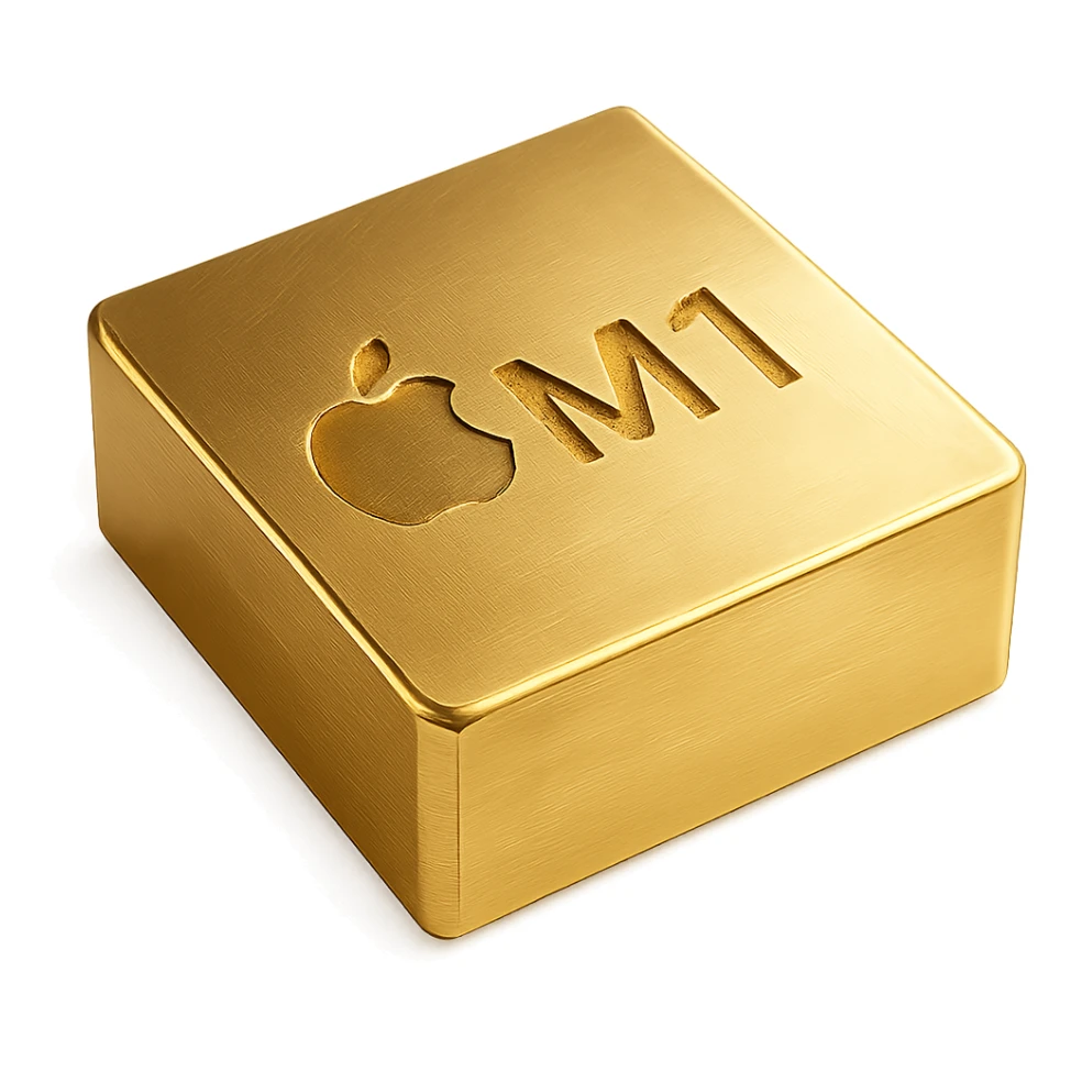Apple Silicon chip, metallic, with subtle shine, no text sticker