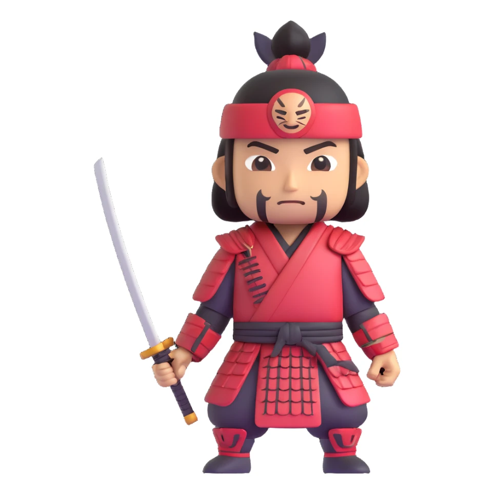 samurai warrior with chibi proportions, friendly expression, 3d emoji style sticker