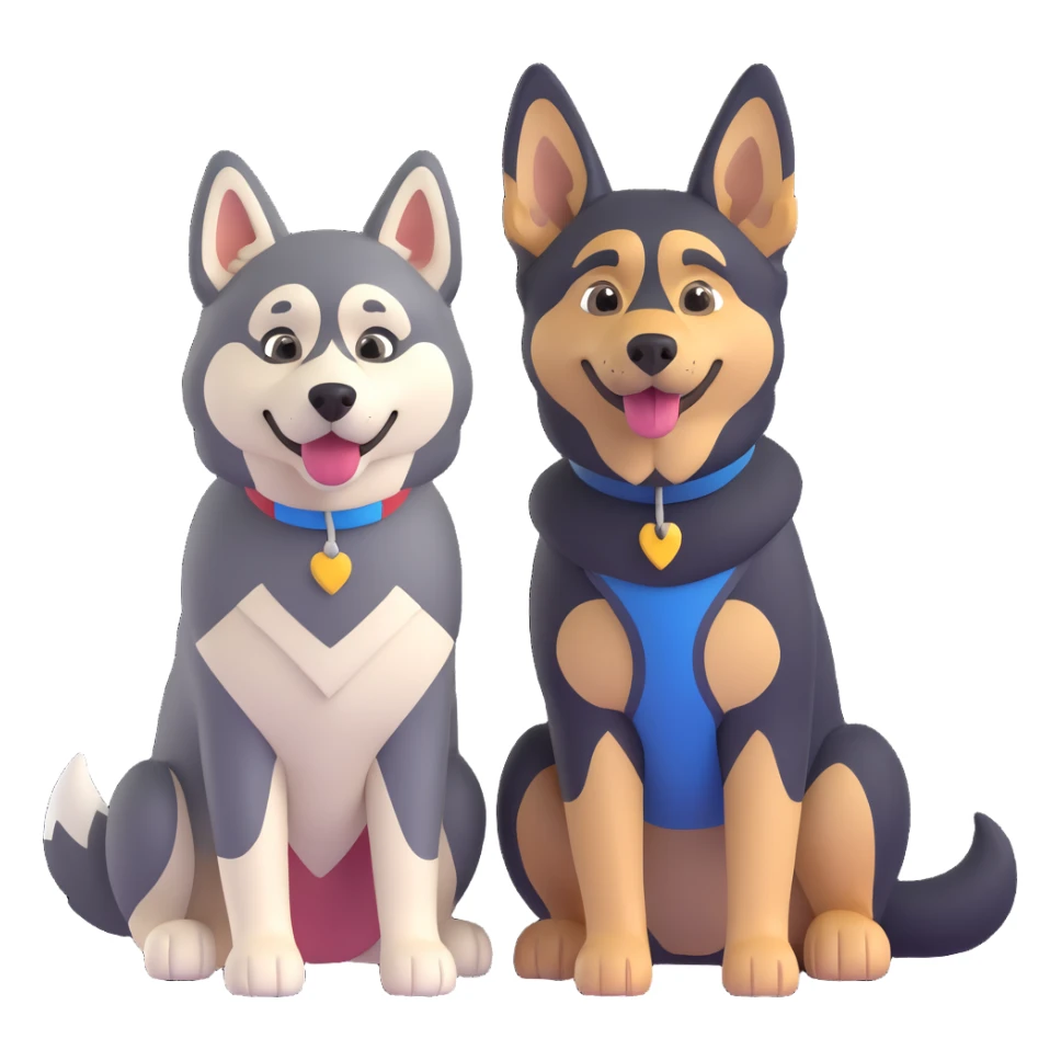 a husky and a German Shepherd sitting side by side both smiling with simple background sticker