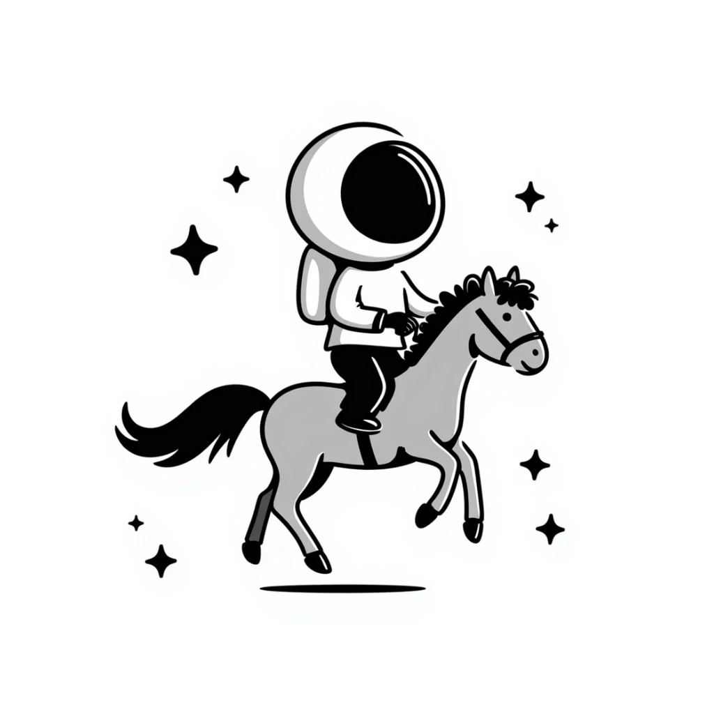 astronaut on horseback with stars in background sticker