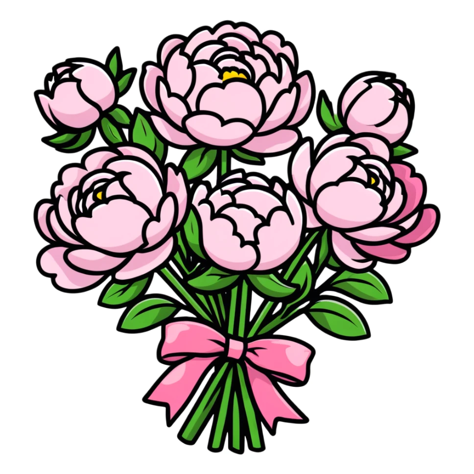 vibrant bouquet of peonies with ribbon sticker