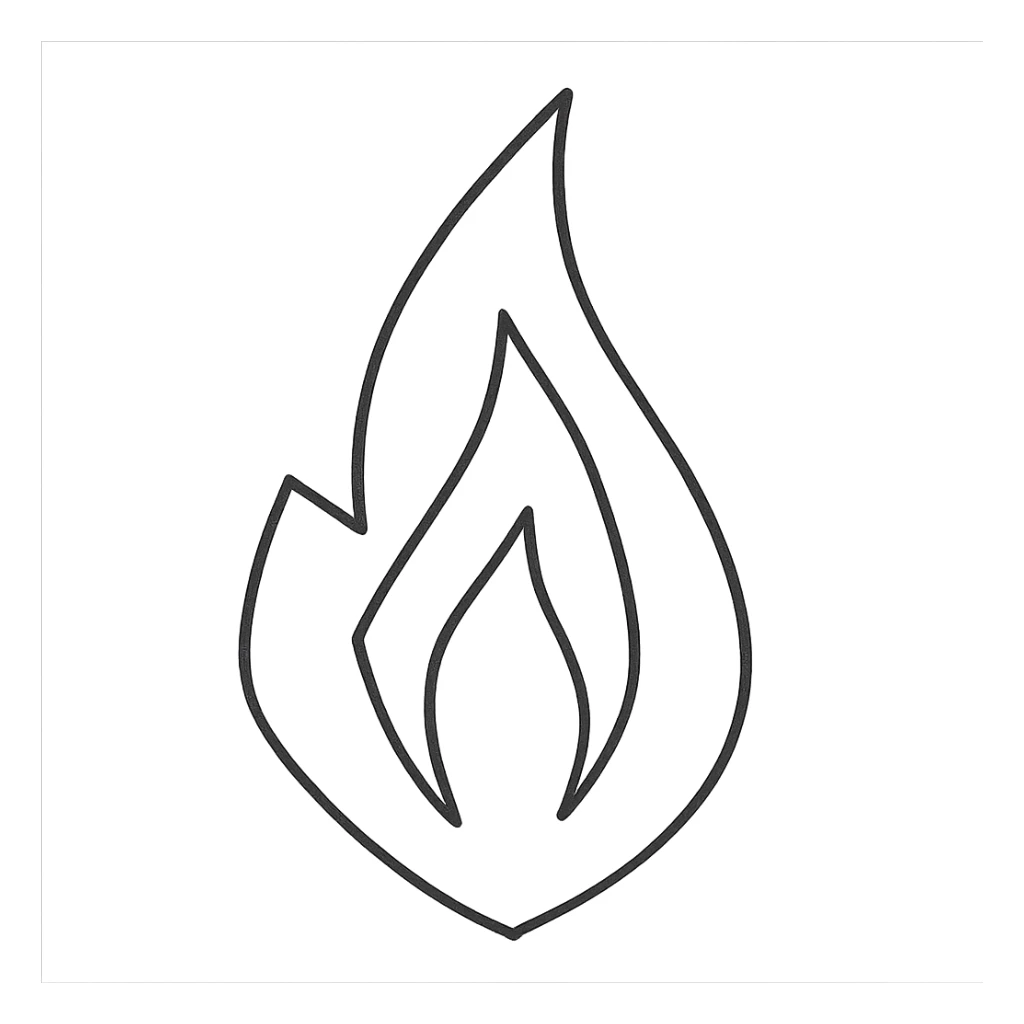 abstract flame shape, hand-drawn geometric outline style, black outline, no color sticker