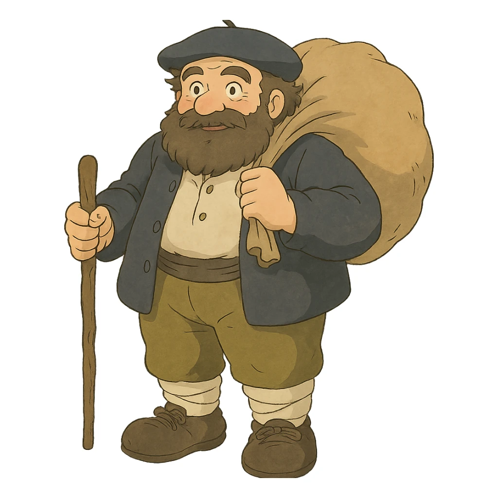 Ghibli style illustration of Basque mythological creature Olentzero sticker