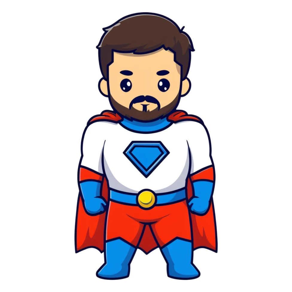 kid with beard wearing homemade superhero costume sticker
