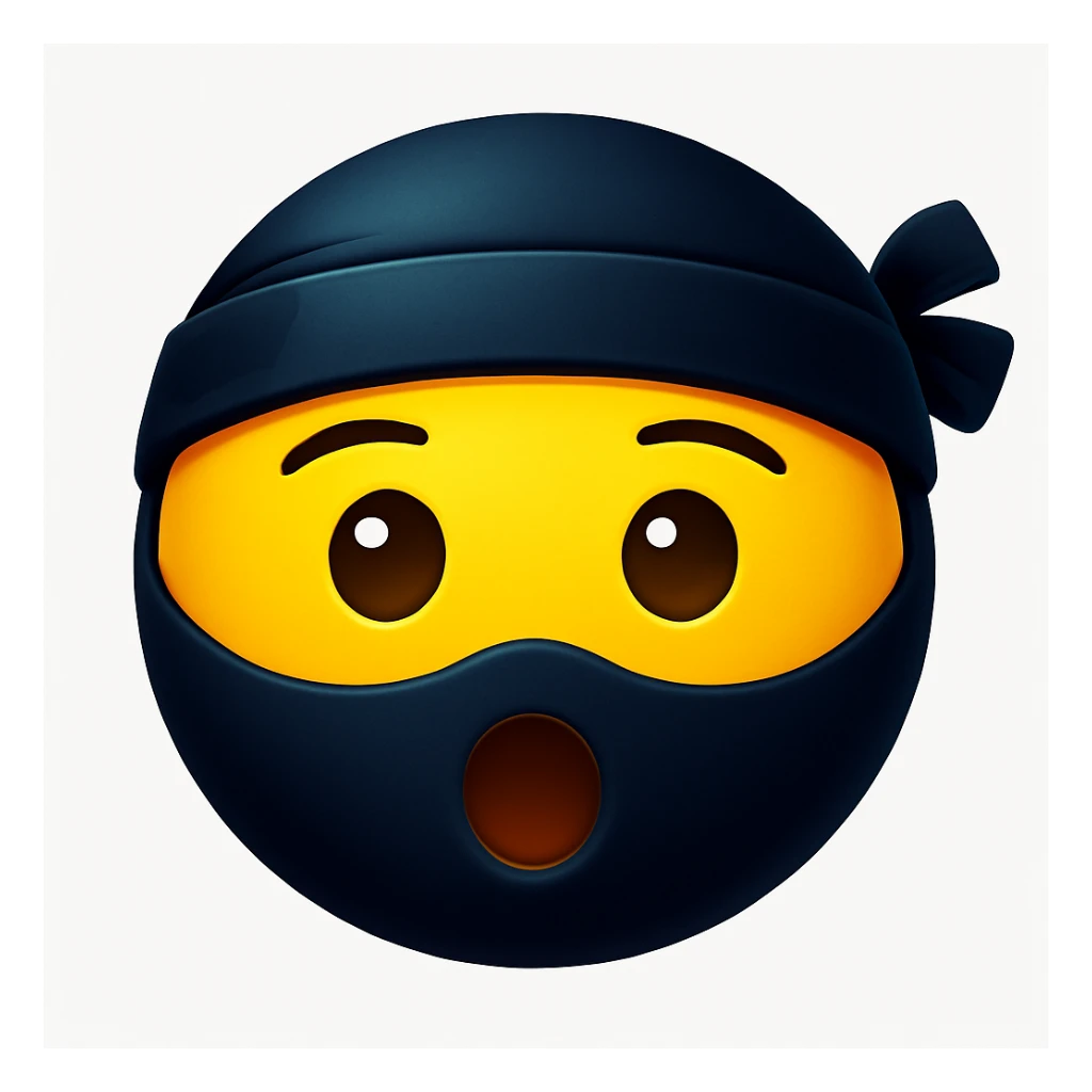 Make the ninja look exactly like the reference image, but only show the face, remove the weapon, and make the ninja look surprised. Keep the emoji style and the same colors. The style is emoji, which is apple style emojis with concise prompts. sticker