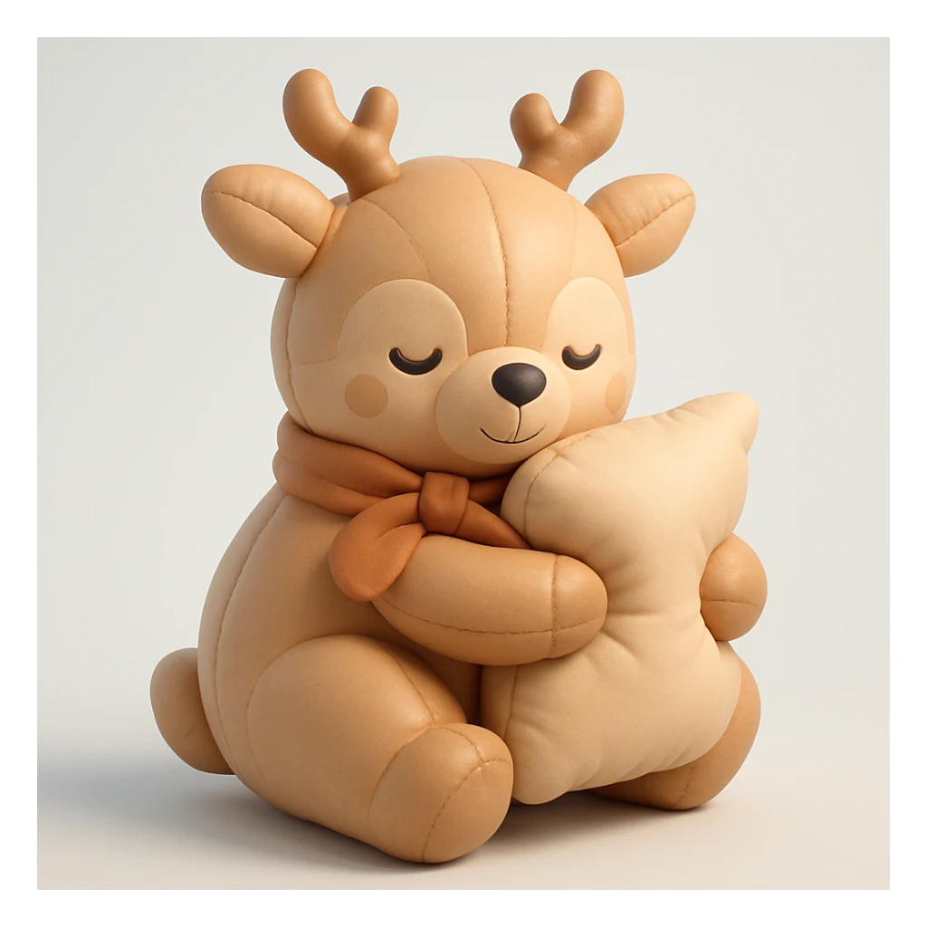 deer with a ribbon scarf, hugging a cushion, cushion style sticker
