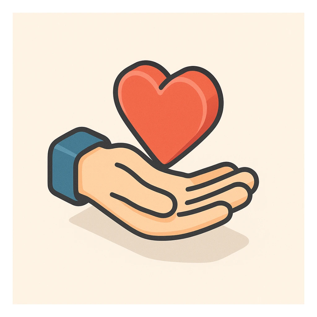 hand holding a heart, symbol of support and care, 2D isometric style, simple shape, clear shadows and highlights sticker