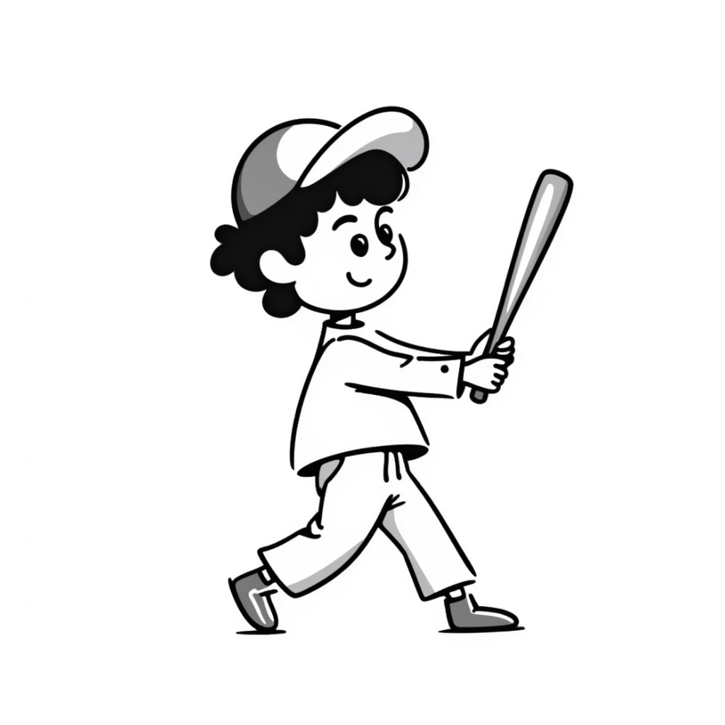 Simple sketch of a boy with a baseball cap sticker