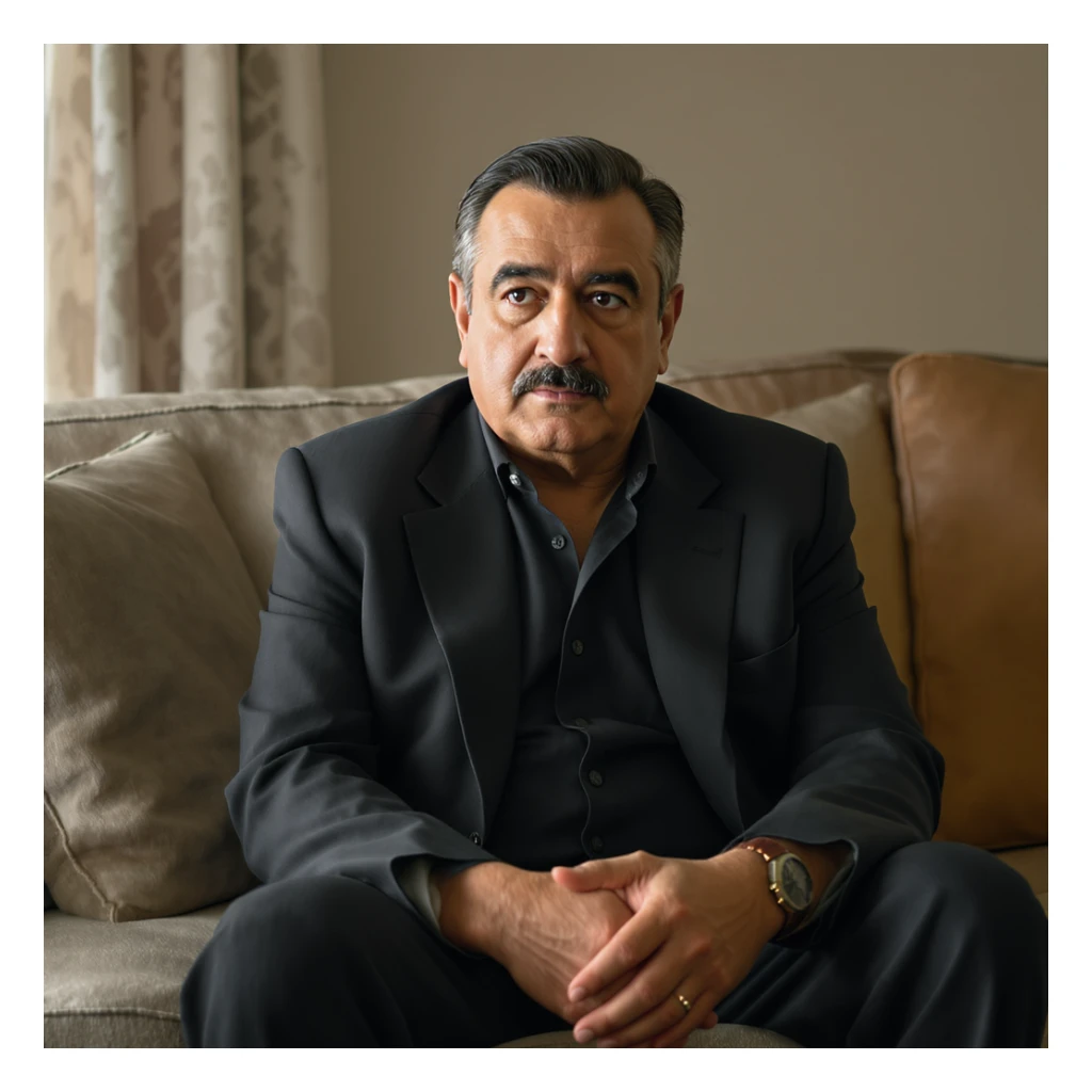 Pablo Escobar sitting on a sofa, realistic style sticker