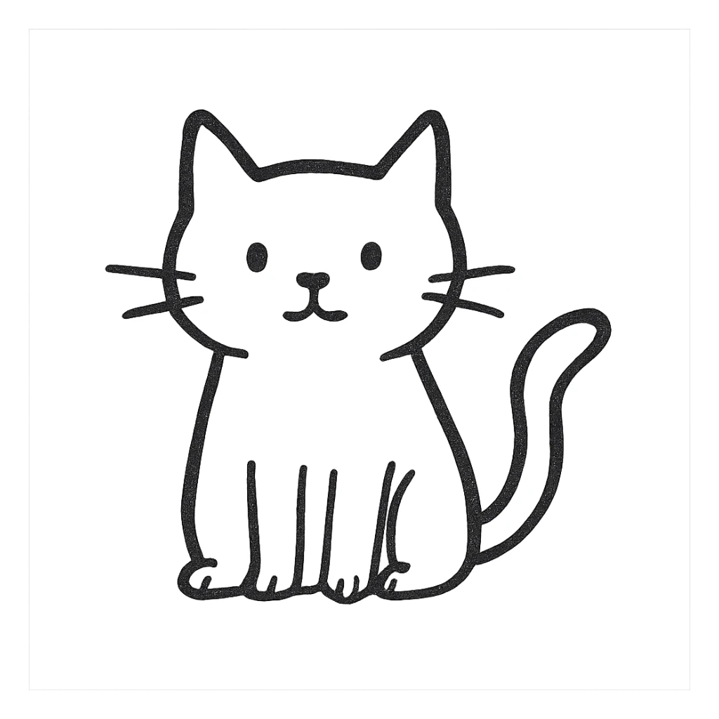 hand drawn outlined icon of a white cat with black details, no fill sticker