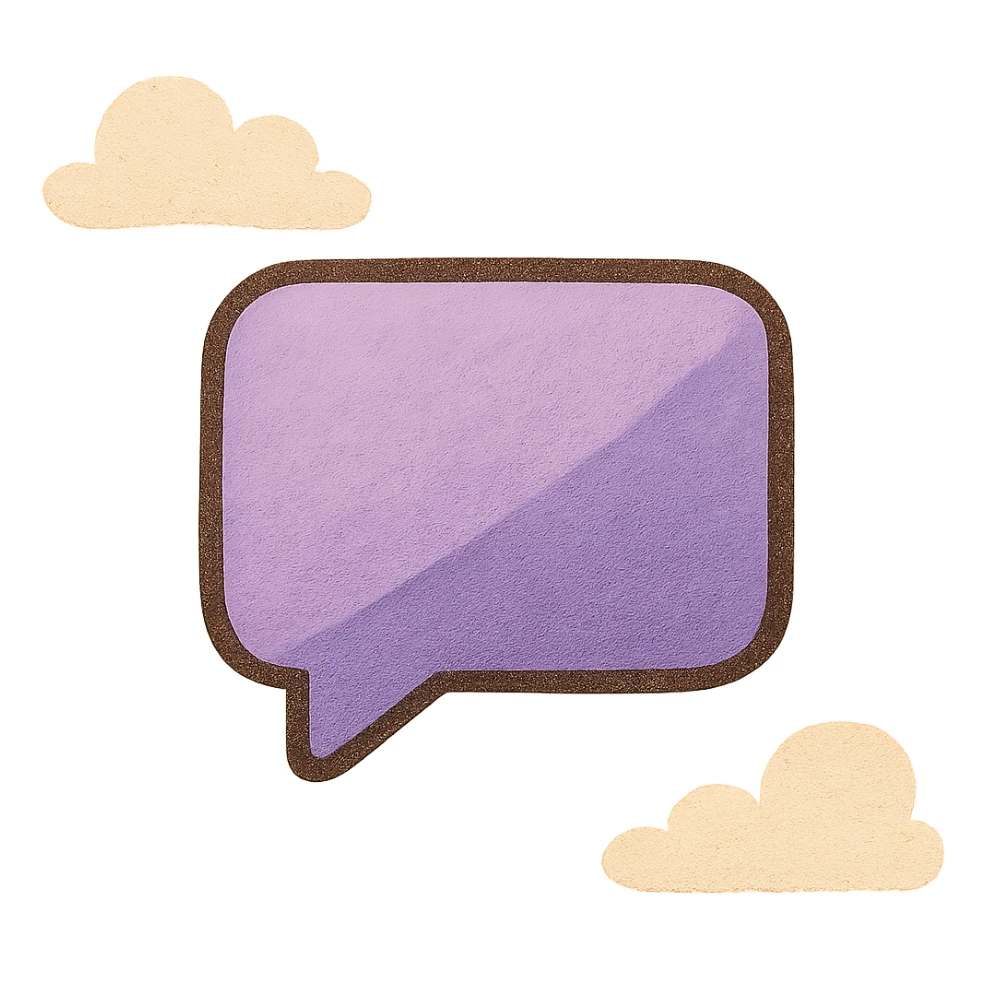 A modern, minimalistic icon of a message in flat design style, using harmonious shades of purple and lilac with soft gradients or shadows for depth, suitable for mobile and web applications. sticker