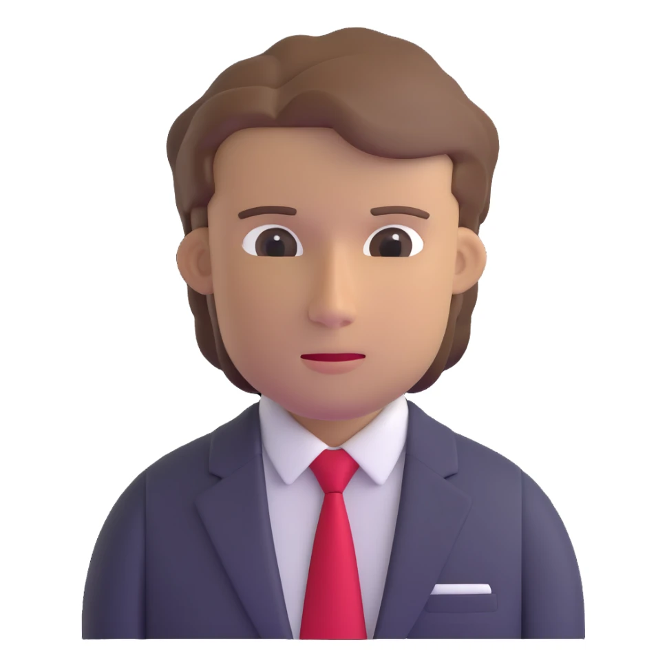 man with combed light brown hair wearing a suit with black horizontal stripes and a red tie sticker