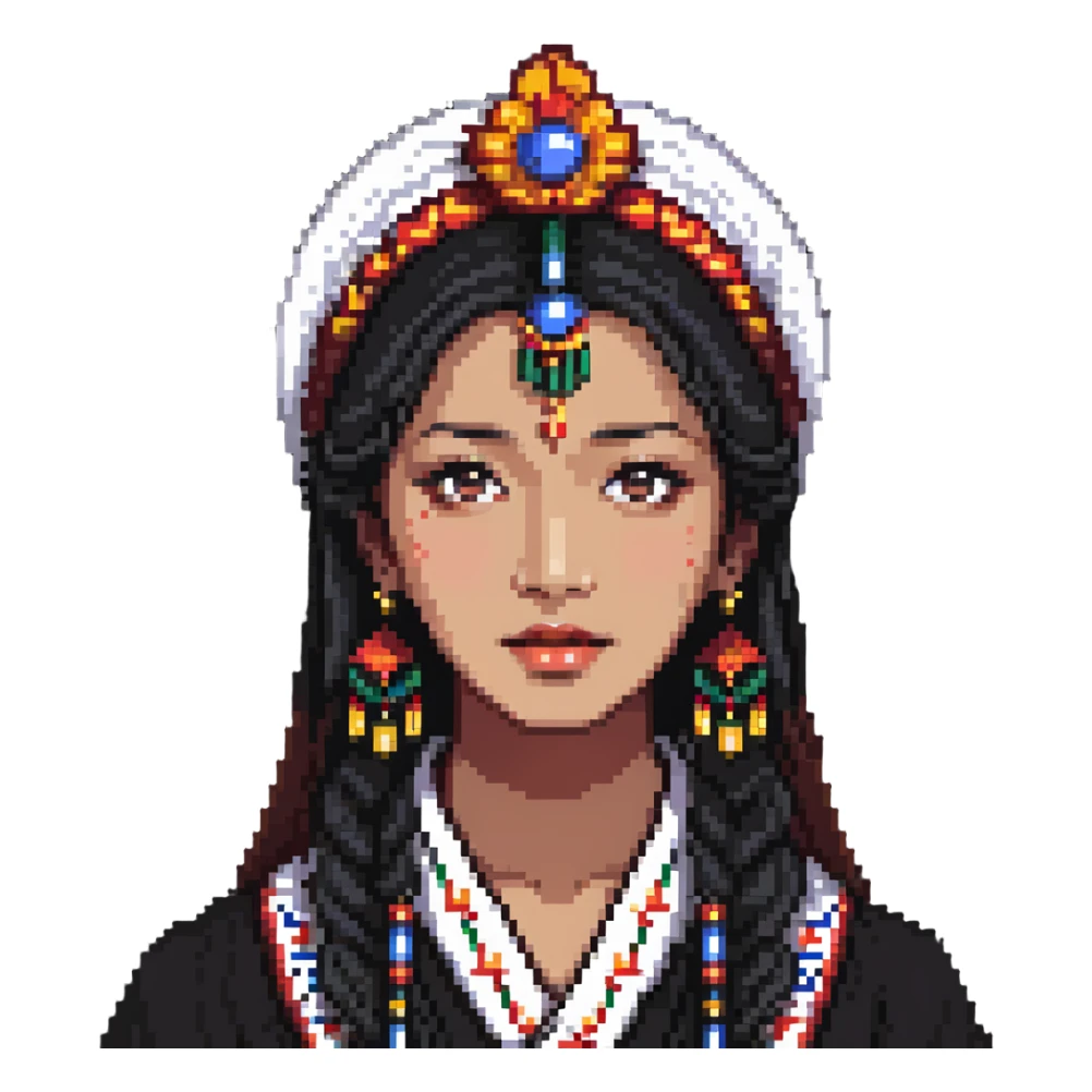 Woman with mixed Korean and Indian features, wearing traditional elements from both cultures sticker