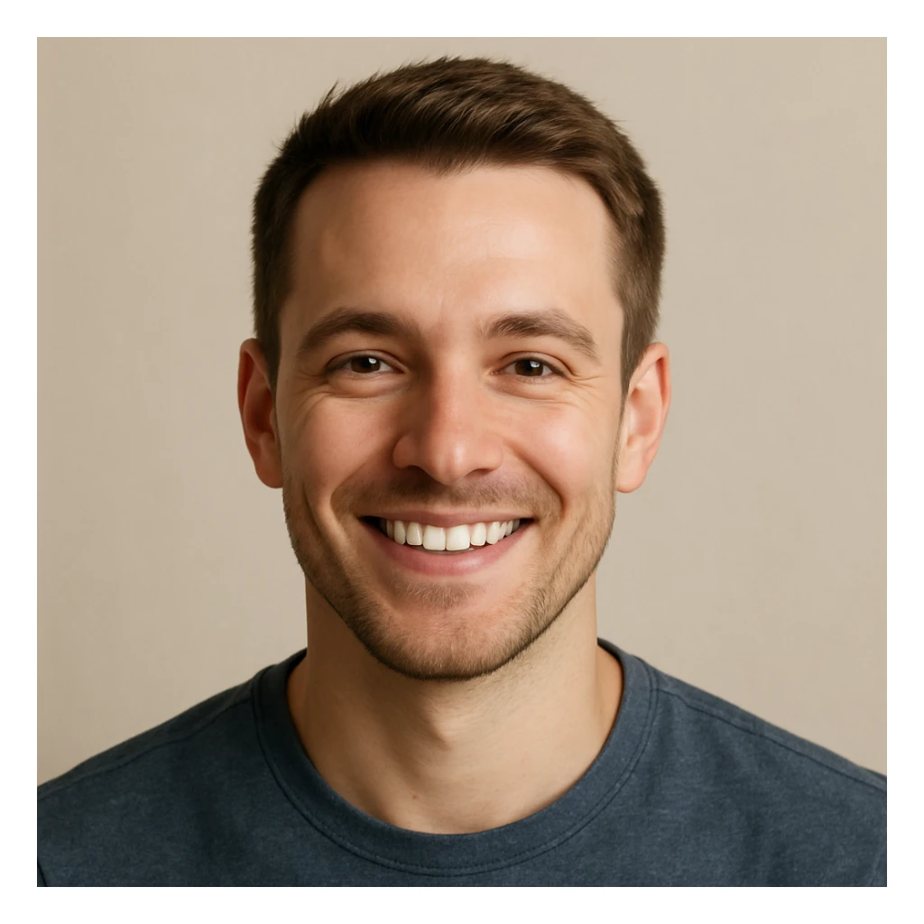 face of a handsome white man, smiling, short hair, simple background sticker