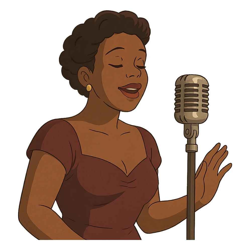black jazz singer with vintage microphone in a 1940s nightclub sticker
