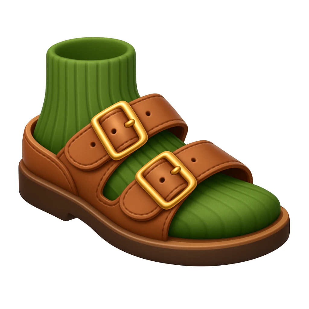 Create a shoe emoji that looks exactly like the reference image in iOS emoji style. The shoe should be 3D with shiny, smooth gradients, soft shadows, and a realistic brown sandal with straps, capturing the classic emoji look. sticker