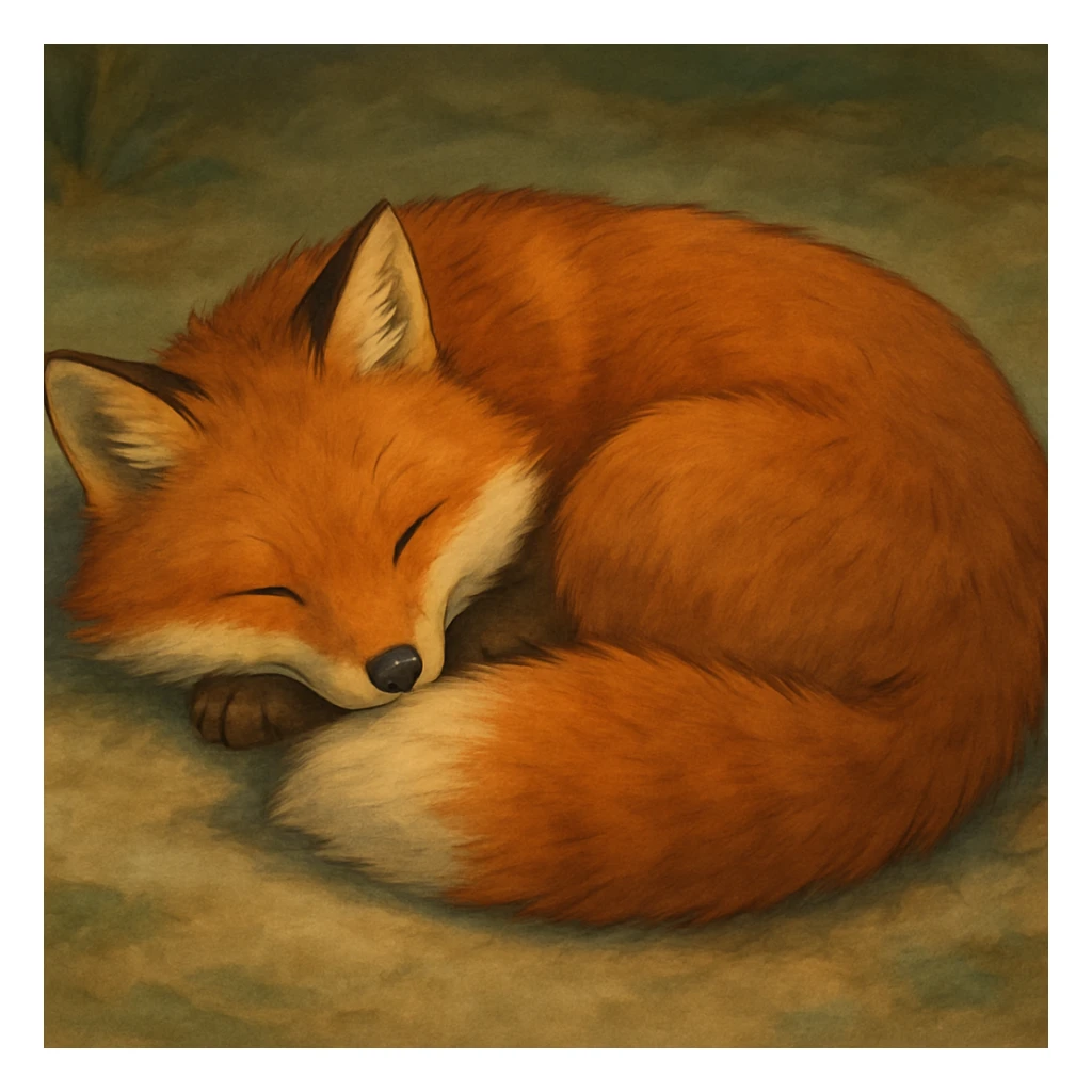 realistic fox curled up sleeping, cozy sticker